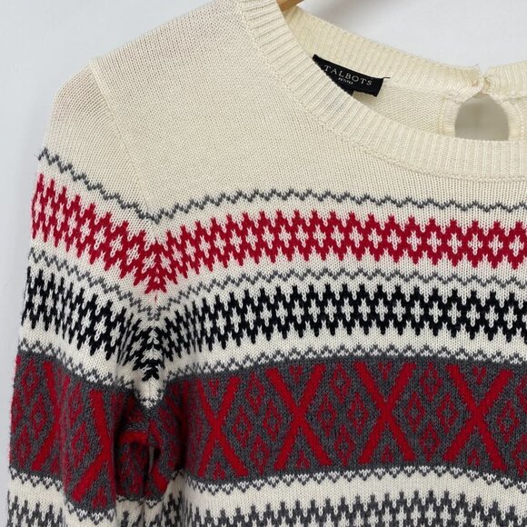 Talbots Ivory Criss Cross Lightweight Cashmere Fair Isle Knit Small Sweater - Picture 3 of 7